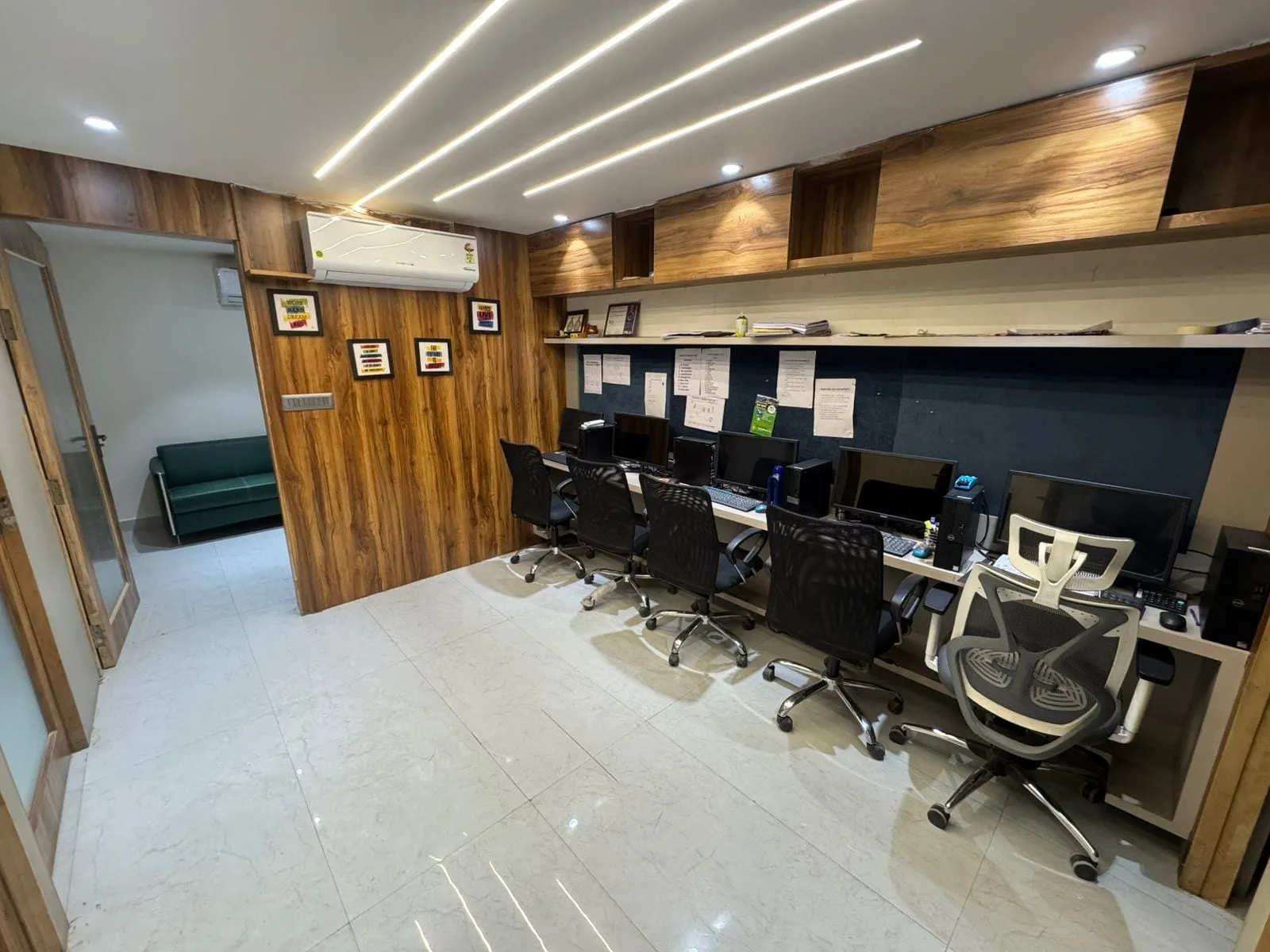 Workstations at the Sunxray Energy office in Mansarovar, Jaipur